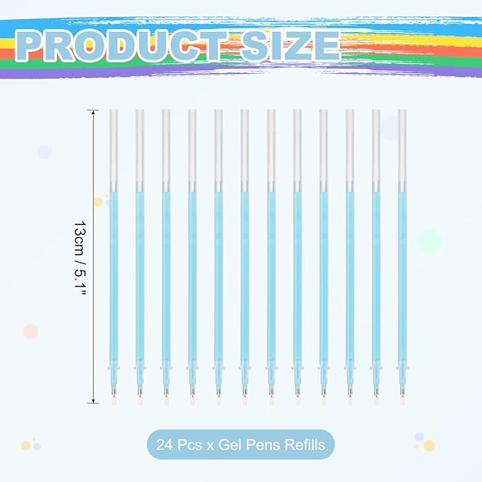 PATIKIL 0.5mm Gel Pens Refills, 24 Pack Glitter Gel Pens Sparkle Metallic Ink Fine Point Colored Refill Set for Adults Coloring Books Journaling Scrapbooking Art Drawing, Blue