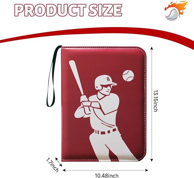Trading Card Binder 9-Pocket Baseball Design Card Album with 50 Removable Sleeves, Holds 900 Cards, Sports & Game Collectible Card Holde