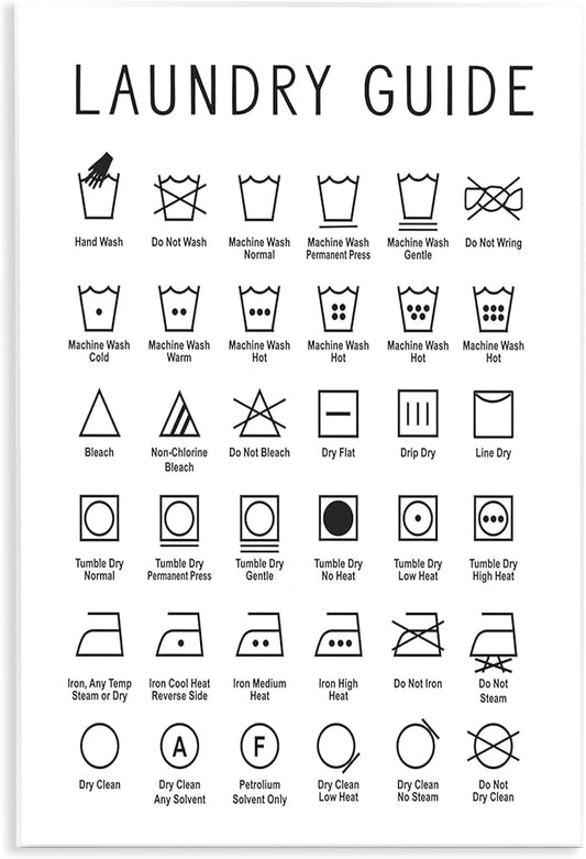 Stupell Industries Minimal Laundry Guide Cleaning Chart Helpful Symbols, Designed by Lettered and Lined Wall Plaque, 13 x 19, Black