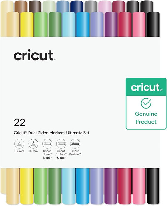 Cricut® Dual-Sided Markers, Ultimate Marker Set (22 ct) - 1.0mm Marker Tip + 0.4mm Fine Point Pen Tip - For use with Maker, Explore, & Venture Machines