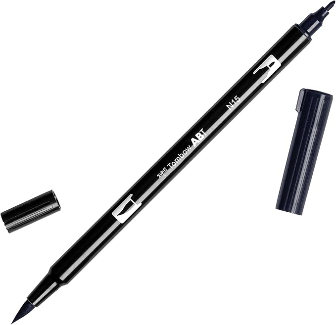 Tombow 56621 Dual Brush Pen, N15 - Black, 1-Pack. Blendable, Brush and Fine Tip Marker