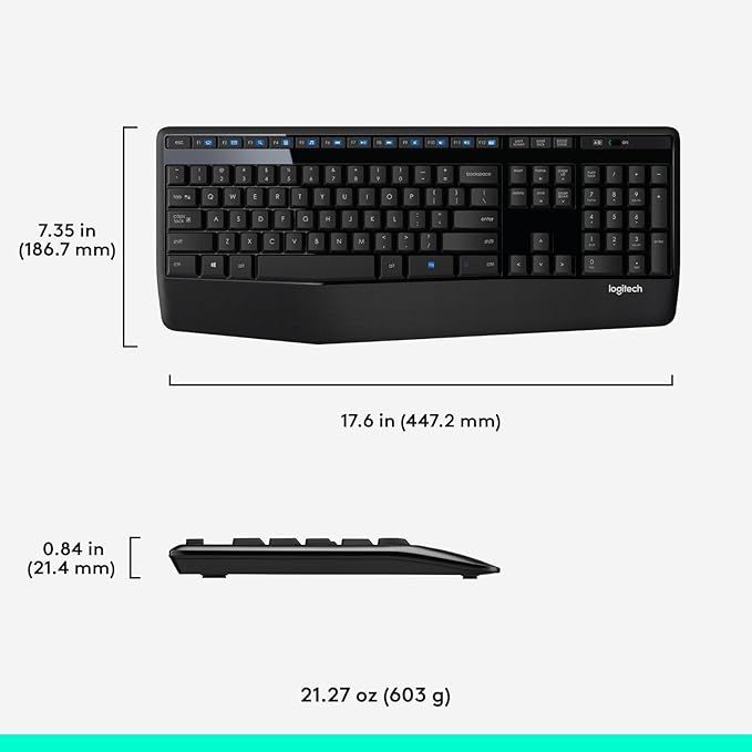 Logitech MK345 Wireless Keyboard and Mouse Combo | Palm Rest | 2.4 GHz | USB Receiver | Black