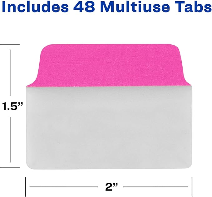 Avery Multiuse Ultra Tabs, 2" x 1.5", 2-Side Writable, Neon Pink/Green/Orange, 48 Repositionable Tabs (74756)