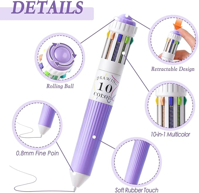 3 PCS Multicolor Pen in one, 10-in-1 Retractable Colored Ballpoint Pens for Office, Back to School Supplies, 28 Colors