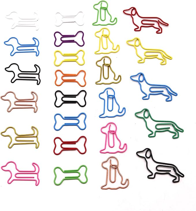 100 pcs Cute Animal Paper Clips Assorted Colors, Dog Shaped Paperclips, Fun Office and School Supplies for Dog Lovers, Coworkers, Teachers,Students