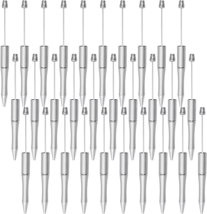jiebor 30Pcs Silver Beadable Pens Plastic Bead Ballpoint DIY Cute Cool Pens Black Ink for Women Men Bridal Graduation Gift Office Supplies