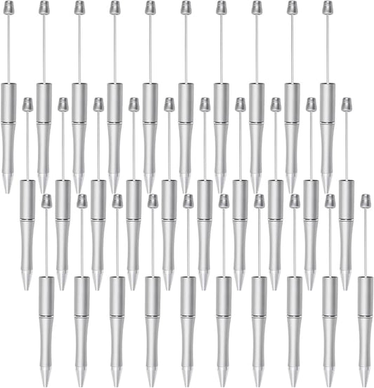 jiebor 30Pcs Silver Beadable Pens Plastic Bead Ballpoint DIY Cute Cool Pens Black Ink for Women Men Bridal Graduation Gift Office Supplies