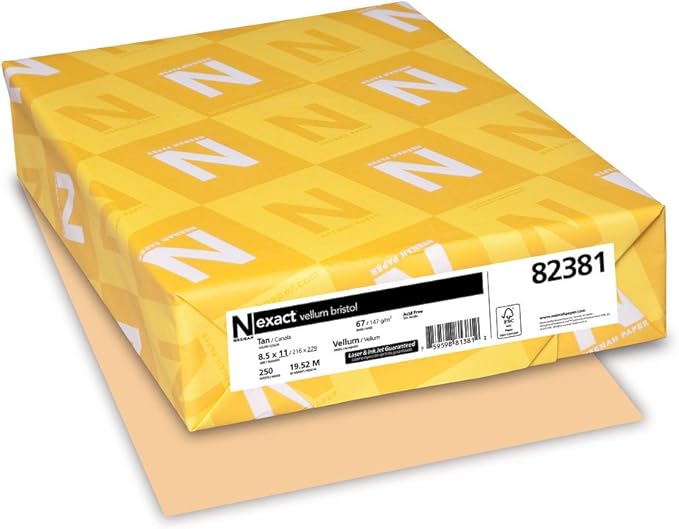Exact Vellum Bristol, 8.5" x 11", 67 lb/147 GSM, Tan, 250 Sheets (82381)