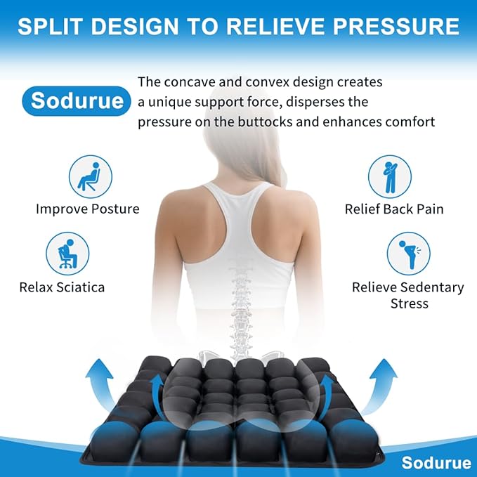 Sodurue Travel Cushion Airplane Seat,Airplane Seat Cushion for Long Flights,Press Type Air Inflatable Wheelchair Seat Cushion,49 Airbags,for Car,Office,Stadium,Ergonomic Comfort Support,Heavy Duty