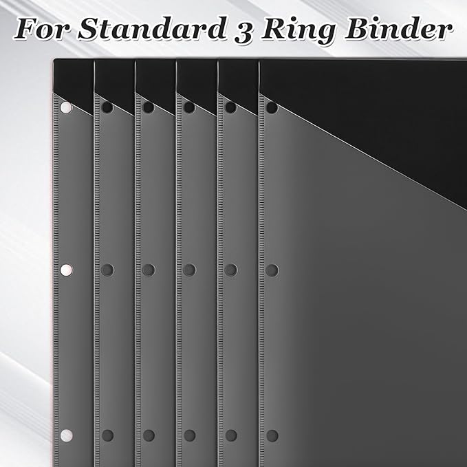 Epakh 12 Pcs Binder Dividers for 3 Rings Binders Index Dividers with Two Clear Pockets Plastics Sheets Protectors with Tab Labels for School Office Organization (Black)