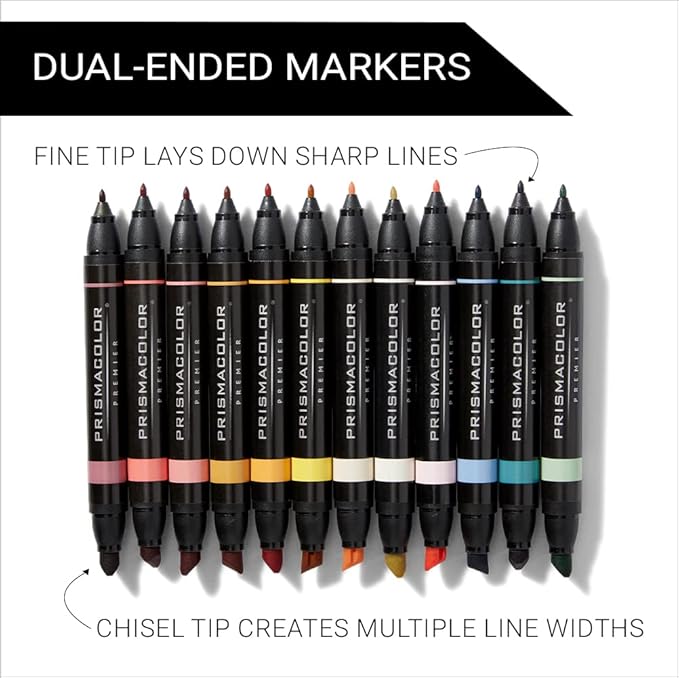 Prismacolor Premier 12-Count Dual-Ended Art Markers, Chisel and Fine Tips, Mid-Tone Colors, Professional Quality for Artists