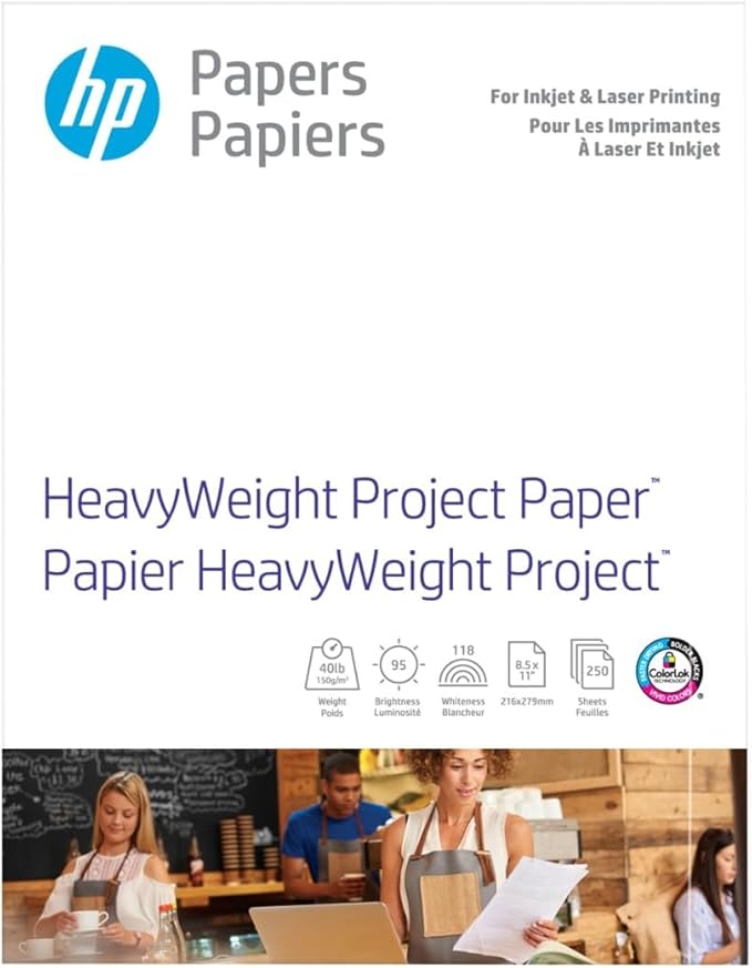 HP HeavyWeight Project Paper, Matte, 8.5x11 in, 40 lb, 250 sheets, works with inkjet, PageWide, laser printers (Z4R14A)