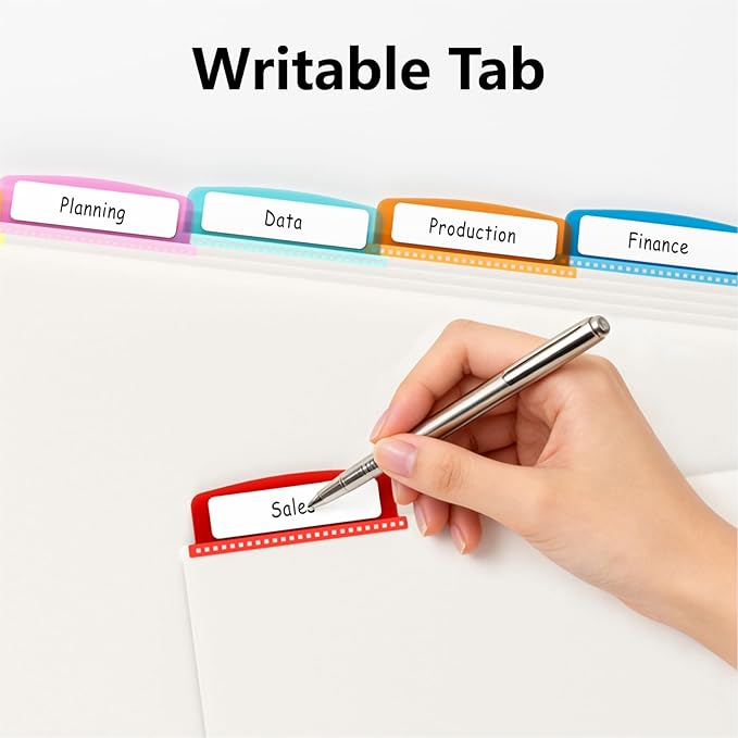 Binder Dividers with Tabs, White Sheet Protectors for 3 Ring Binder, 3 Hole Punch Dividers in 6 Color Tab Page Protectors, 3 Ring Binder Dividers with Tabs, 2 Set 12 Pcs, White