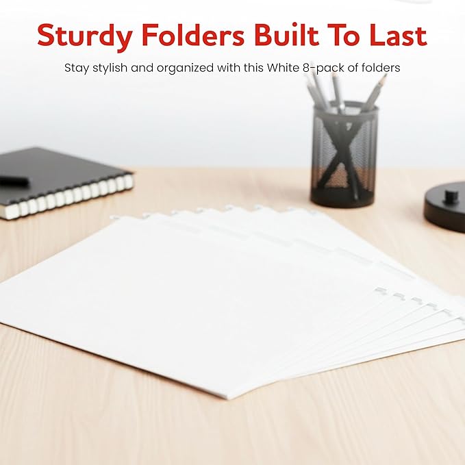 White Hanging File Folders – 8 Pack, Letter Size File Organization Folders for Home, Office, School & Filing Cabinets