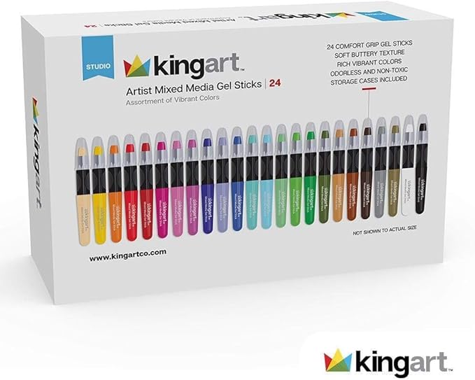 KINGART GEL STICK Set, Artist Pigment Crayons, 24 Unique Colors, Water Soluble, Creamy, and Odorless, Use on Paper, Wood, Canvas and more