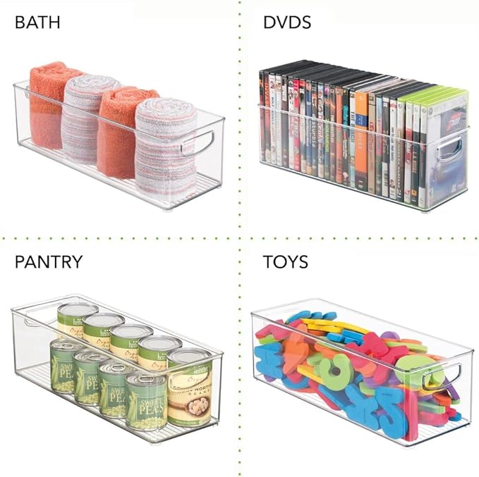 mDesign Plastic Office Supply Organizer - Storage Holder Bin with Handles for Desk Drawer, Cabinet - Pencil, Pen, Envelope and Supplies Container Basket - Ligne Collection - 4 Pack - Clear
