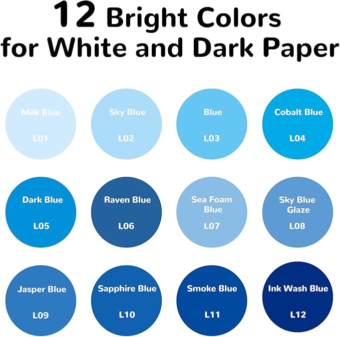 Redfun Acrylic Gel Pens, 12 Pcs Blue Liquid Ink Highlighter Markers, 1mm Fine Tip Acrylic Paint Markers for Coloring Books, Drawing, Journaling, Scrapbooking Christmas Stocking Stuffers