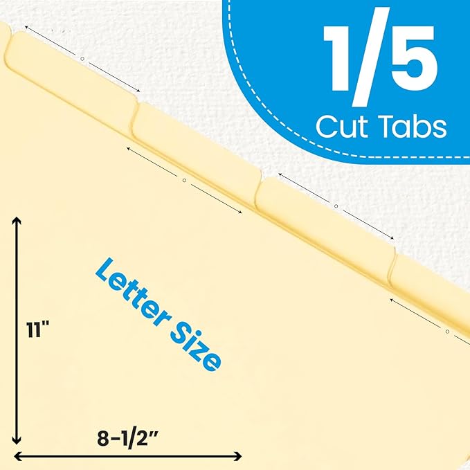 Oxford Manila Index Dividers - Durable 3 Ring Binder Dividers with 5 Tabs 1/5 Cut - Made from 10% Recycled Fiber - Ideal for Organizing Office, School, and Home Documents - Letter Size - 250 Count