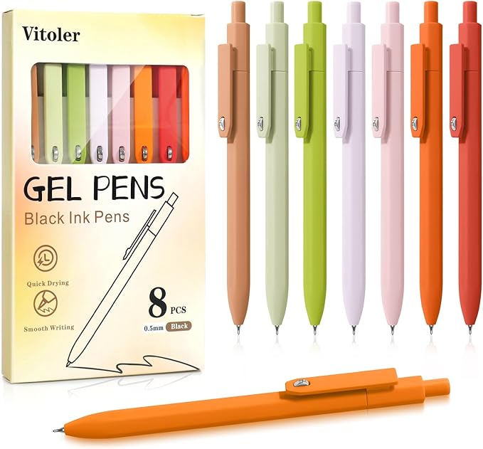 Gel Pens, 8 Pcs 0.5mm Black Ink Pens Fine Point Smooth Writing Pens, High-End Series Pens for Journaling Note Taking, Cute Office School Supplies Gifts for Women Men