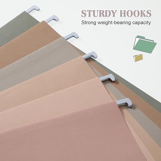 12 Pack Decorative Hanging File Folders, Letter Size with Tab, 6 Color Assorted for Filing Cabinet Office Supplies(Natural Color)