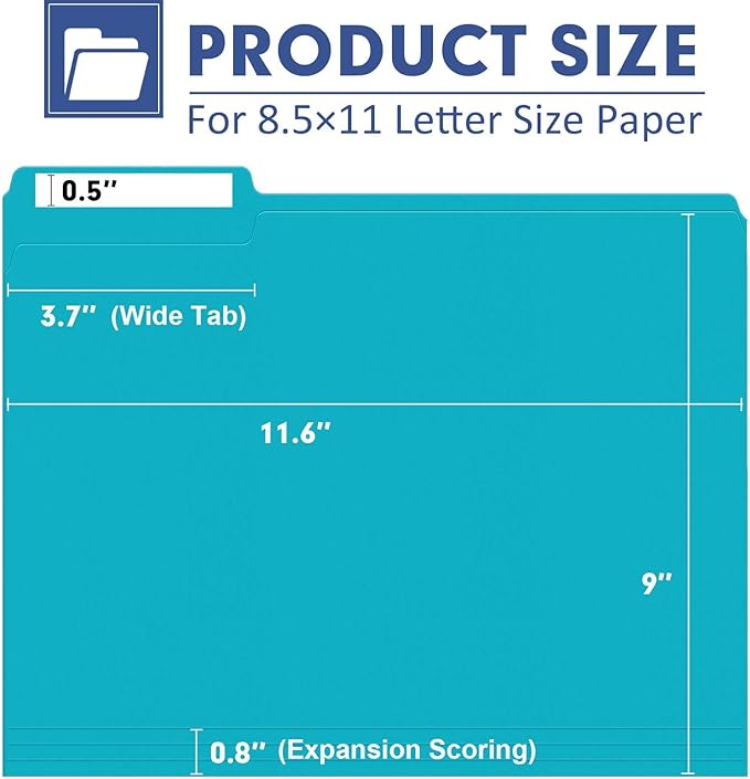 File Folder, PANDRI 30 Pack Colored File Folder, 1/3 Cut Tabs, Letter Size, Assorted 6 Colors Filing Folder for Office School Business