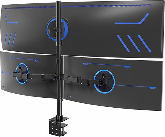 VIVO Triple Monitor Extra Tall Desk Mount for up to 49 inch Ultrawides on Center Bracket and 27 inch Screens on Side Brackets, Holds up to 44 lbs, Black, STAND-V103T