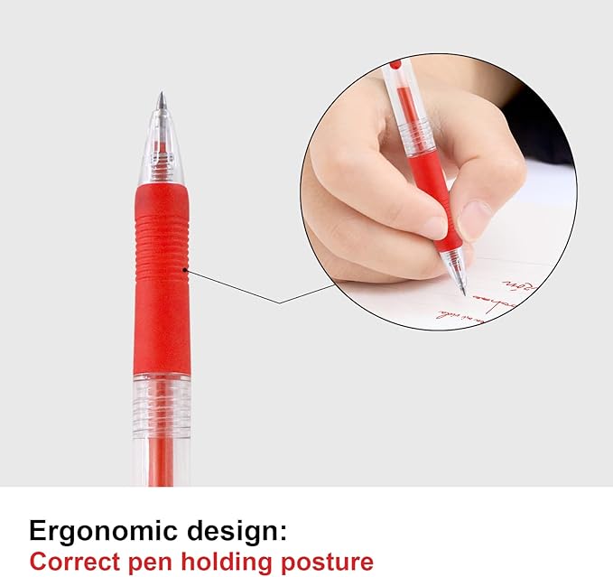 Red Gel Ink Pens, 12 Pcs, Fine Point, Smooth Writing, Retractable, 0.8 Mm, Gift for Women & Men, Journaling, School & Office Supplies