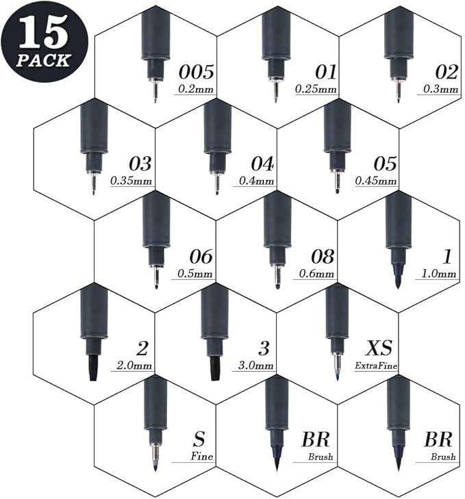 Hand Lettering Pens, 15 Pack Calligraphy Brush Pen Markers Black Ink for Beginners Writing, Lettering, Journaling, Art Drawing, Signature, Illustrations and Office School Supplies