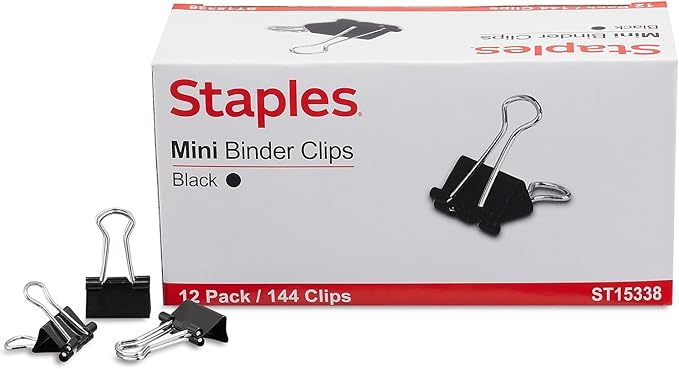Staples Binder Paper Clips, 1/4 Inch Capacity, Mini, 144-Pack, Black