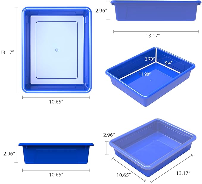 Storex Letter Size Flat Storage Tray – Organizer Bin for Classroom, Office and Home, Blue, 5-Pack (62517A05C), 10 x 13 x 3 Inches