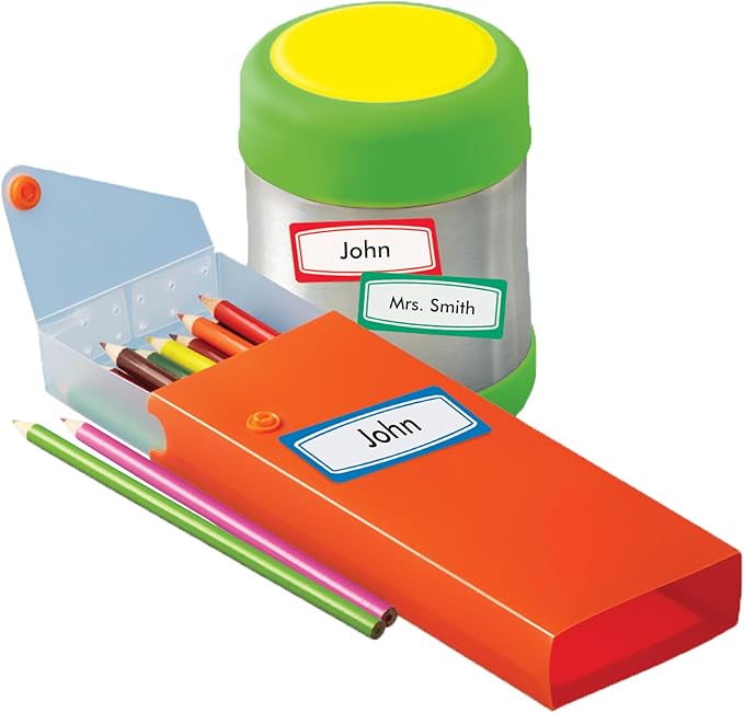 Avery(R) Durable Labels for Kids' Gear, 3/4" x 1-3/4", Assorted Border Colors, Water-Resistant, 60 Rectangle Labels Total