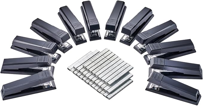 Bostitch Office Stapler, No-Jam Premium for Desktop, Includes 15,000 Staples, Full-Strip, 25 Sheet Capacity, Black, Pack of 12