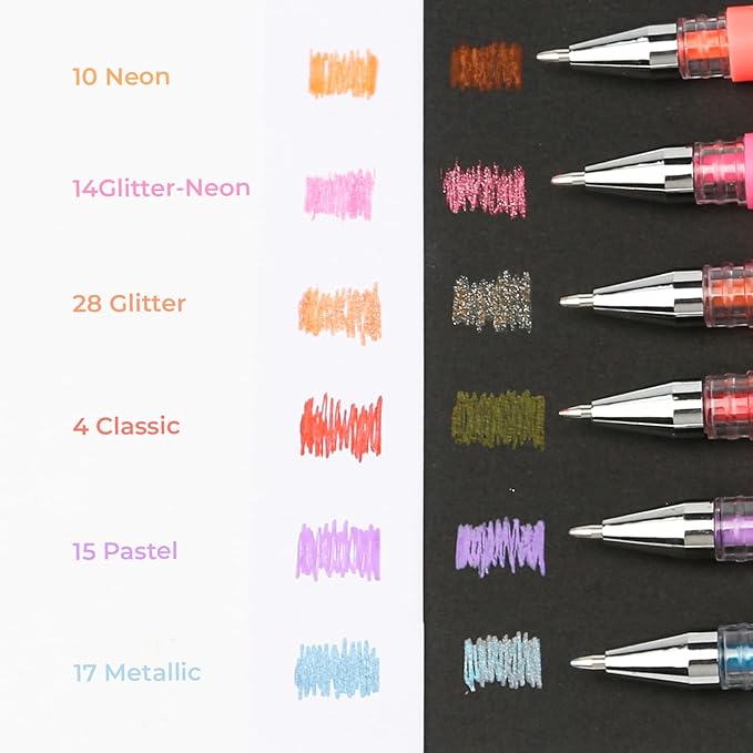 Gel Pens for Adult Coloring Books, 88 Colors Artist Glitter Gel Pens Colored 40% More Ink with 88 Matched Refills, Suitable for Drawing Note Taking Crafts Journaling Planner Scrapbook