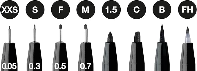Faber-Castell PITT Artist Pen India Ink Pen - wallet of 8 - colour 199 black - XXS, S, F, M, B, C, 1.5, Fude Hard, (167158) (Pack of 2)