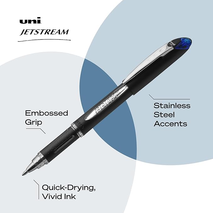 Uniball Jetstream Ballpoint Pens, Bold Point 1.0mm, Blue, 3 Count - Smooth Writing Japanese Pens, School Supplies