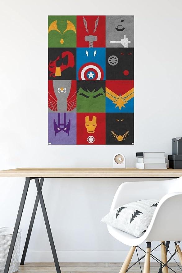 Trends International Marvel Comics - Avengers - Minimalist Grid Wall Poster, 22.375" x 34", Poster & Clip Bundle