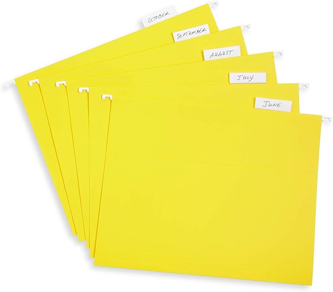 Blue Summit Hanging File Folders, Letter Size, Yellow, Great for Organizing and Easy File Storage, 50 Per Box