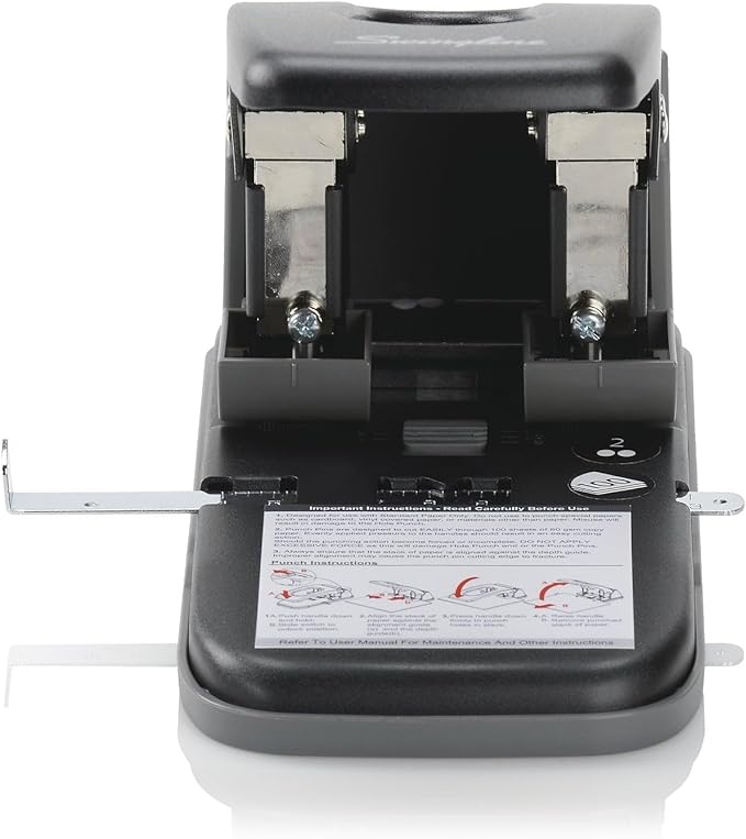 Swingline 2 Hole Punch, Hole Puncher, High Capacity, 100 Sheet Punch Capacity, Fixed Centers, Black (74190)
