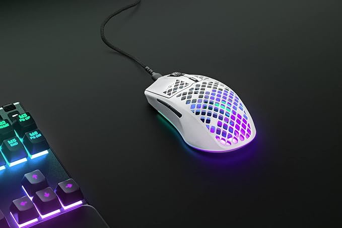 SteelSeries Aerox 3 - Holey RGB Gaming Mouse - Ultra-lightweight Water Resistant Design - 8,500 DPI TrueMove Core Optical Sensor - Snow