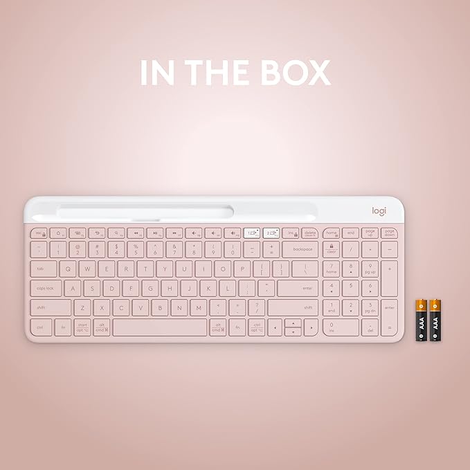 Logitech K585 Multi-Device Slim Wireless Keyboard, Built-in Cradle for Device; for Laptop, Tablet, Desktop, Smartphone, Win/Mac, Bluetooth/Receiver, Compact, Easy Switch, 24 Month Battery - Rose