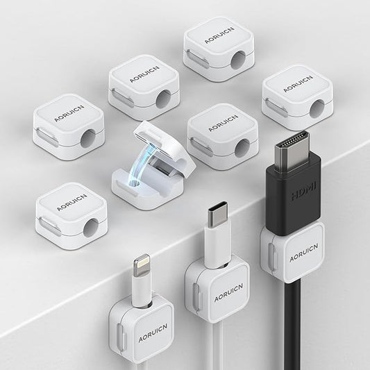 10 Pack Magnetic Cord Organizer, Magnetic Cable Clips for Desk Cable Management, Cord Holder for Nightstand, Wire Management Cable Holder for Charger Holders, Adhesive Cord Organizer Clips