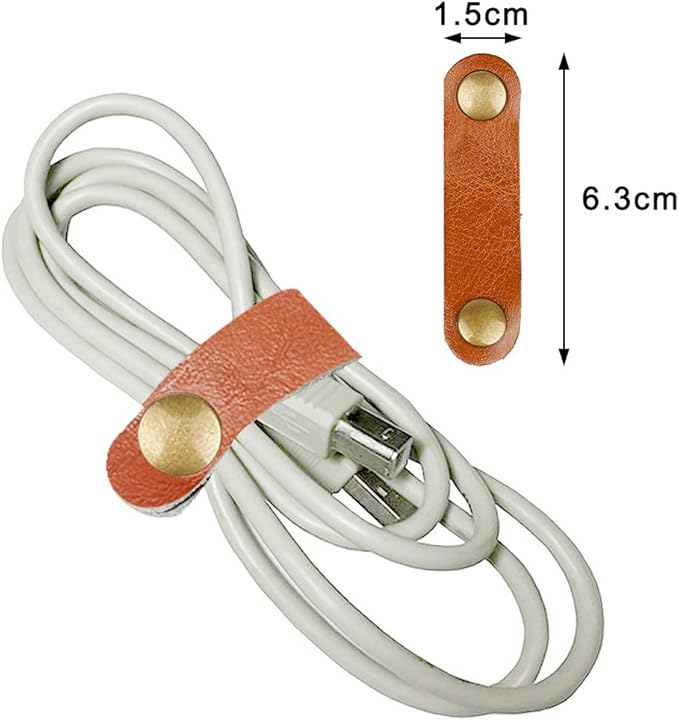 10 Pcs Cord Organizer, Stocking Stuffers for Men Portable Earphone Cord Holder Winder Keeper, Leather Cable Cord USB Straps, Leather Handmade (Light Brown)
