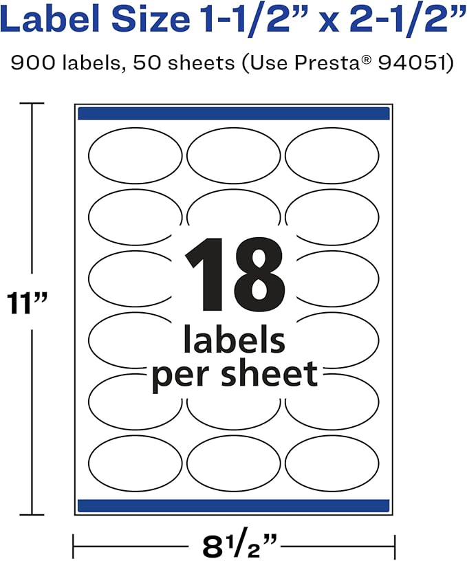 Avery Glossy White Oval Labels, Sure Feed Technology, 1.5" x 2.5", 900 Glossy White Labels, Permanent Adhesive, Laser/Inkjet Printable