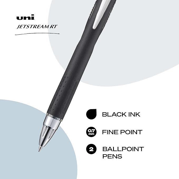 Uniball Jetstream RT 2 Pack, 0.7mm - Black Ballpoint Pens - Wirecutter Best Pen, School Pens, Ink Pens | Ballpoint Pen, Colored Pens, Fine Point, School Supplies
