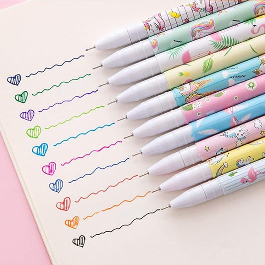 Cute Colorful Gel Ink Pens Set Unicorn Flamingo Multicolor 10 Pcs 0.5 mm