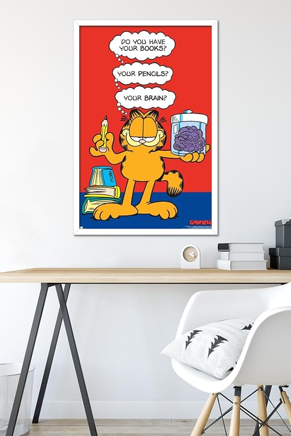 Garfield - Brain Wall Poster, 34L" x 22.4W", White Framed Version