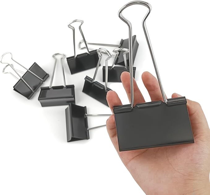 3-Inch Extra-Large DSTELIN Binder Clips - Heavy-Duty Black Paper Clamps, 75mm Width, 8-Count Set for Office Organization