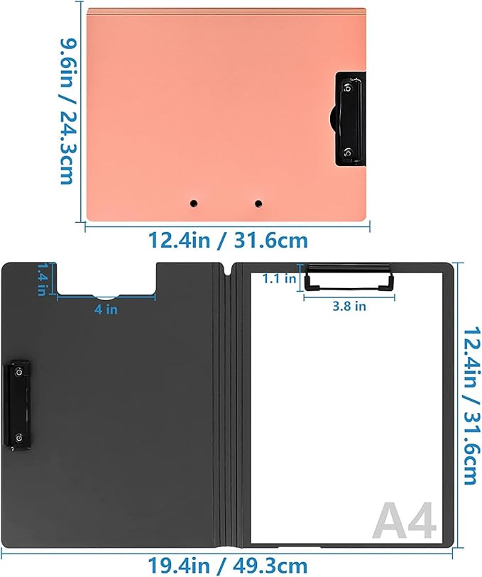 Clipboard Folder, A4 Foldable Clipboards, Office Clipboard Folder with Double Clips Metal Clip, 360 Degree Foldable Storage Clipboards for Office, School or Medical Field, Pink