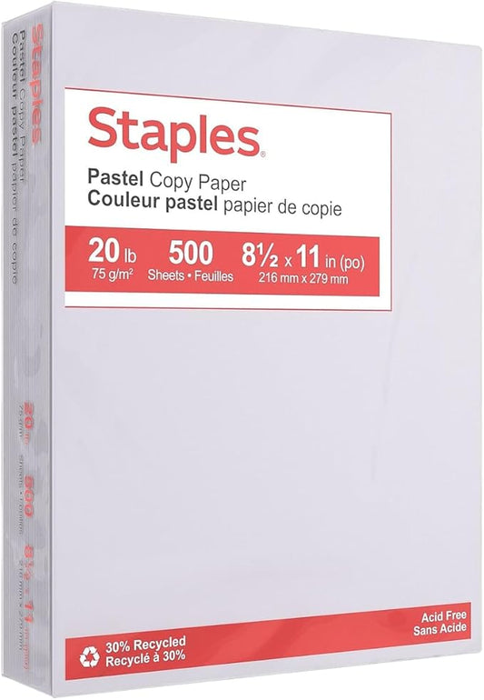 Staples 30% Recycled Color Copy Paper, 20 lbs., 8.5" x 11", Gray, 500/Ream, For Office, School & Home
