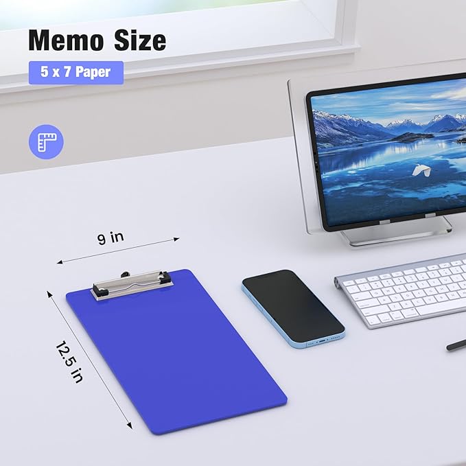 2 Pack Small Clipboards, A5 Plastic Mini Blues Clip Board for Classroom, Students, Kid, Size 6" x 9" with Low Profile Clip, Office & School Supply